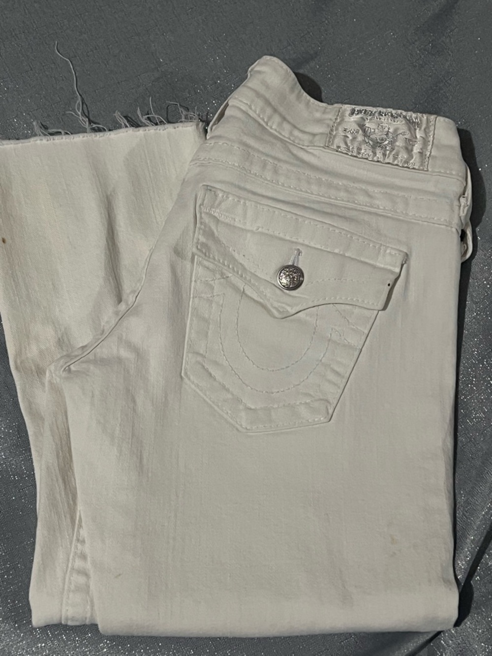 True Religion Women's White Skinny Jeans with Flap Pocket